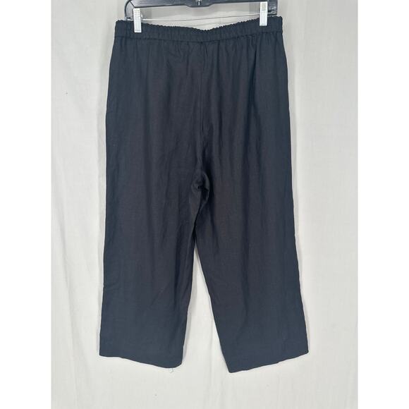 John Mark Pants Womens Medium Black Linen Cropped Button Pull On Beach Lagenlook - Picture 3 of 7